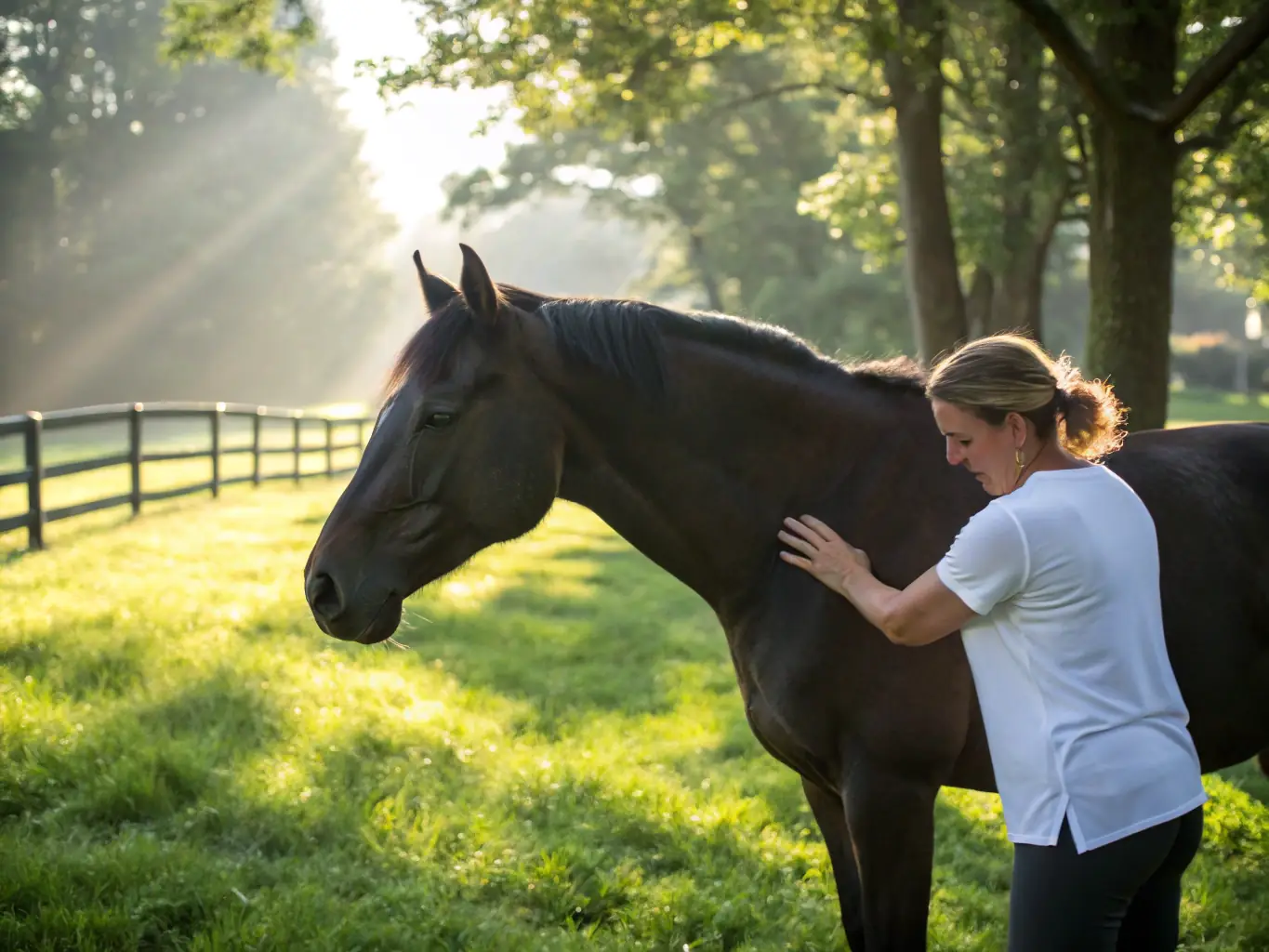 A serene image of riders and horses participating in a well-being activity at EQUI 22 YFFINIAC, emphasizing the therapeutic benefits of equestrian sports.