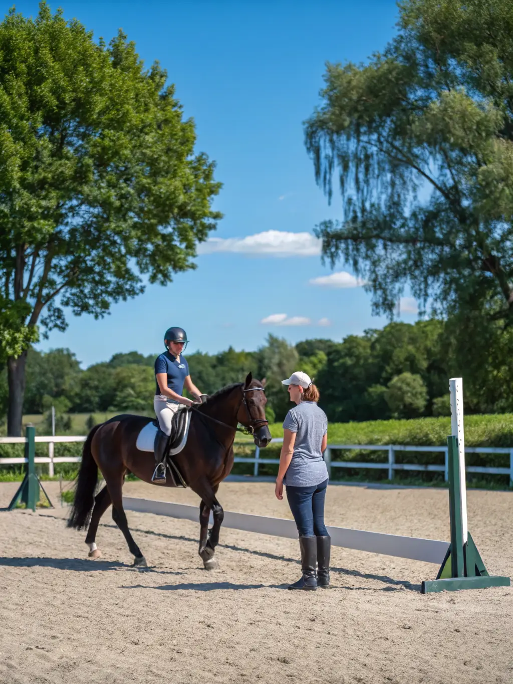 A young rider receiving guidance from an experienced instructor during a training session at EQUI 22 YFFINIAC, showcasing personalized support.